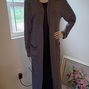 Jaclyn Intimates 2 Pc Nightgown and Robe Set Grey Stripe Women's Sz Medium